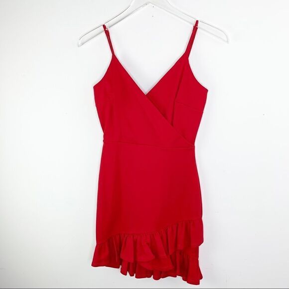 Lulus Just Me Red Mini Dress with Spaghetti Straps Ruffle Hem XS - Picture 1 of 8